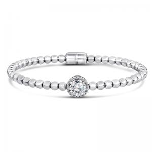 Sterling  SIlver and Steel Bracelet with White Topaz and Diamonds