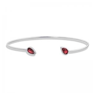 Sterling Silver Cuff Bangle Bracelet with Garnet