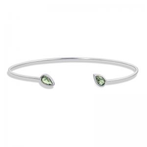 Sterling Silvern Cuff Bangle Bracelet with Green Amethyst