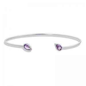 Sterling Silver Cuff Bangle Bracelet with Amethyst
