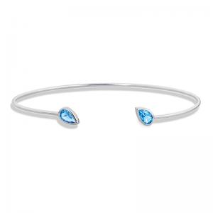 Sterling Silver Cuff Bangle Bracelet with Blue Topaz