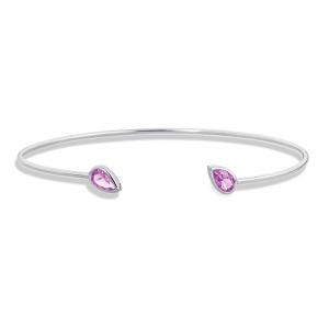 Sterling Silver Cuff Bangle Bracelet with Pink Quartz