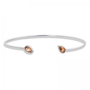 Sterling Silver Cuff Bangle Bracelet with Smoky Quartz