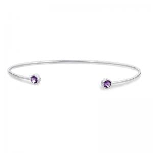Sterling Silver Cuff Bangle Bracelet with Amethyst