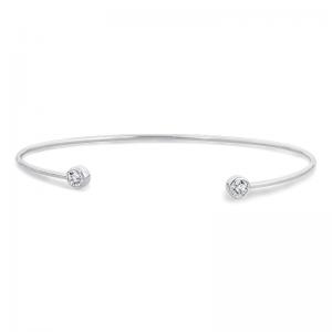Sterling Silver Cuff Bangle Bracelet with White Topaz