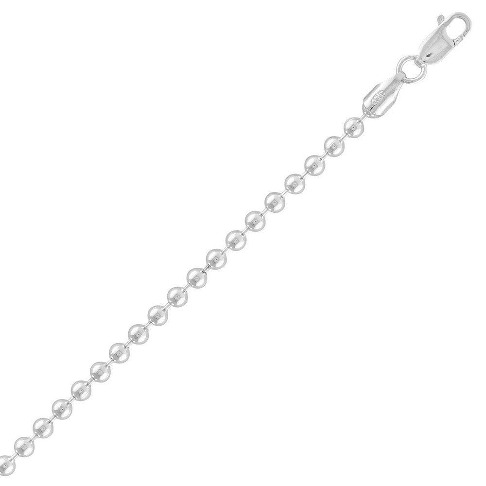 Sterling Silver 3MM Solid Bead Chain - Silver Plated