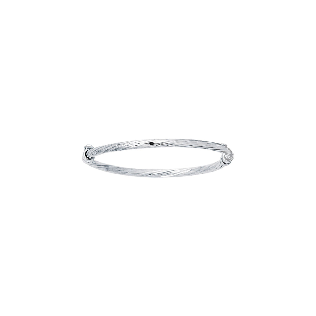 14kt White Gold 5.50 inches Shiny Round Tube Twisted Bangle with Clasp