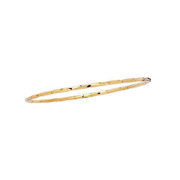 14kt 8 inches Yellow Gold 2.50mm Shiny Twisted Round Tube Stackable Bangle