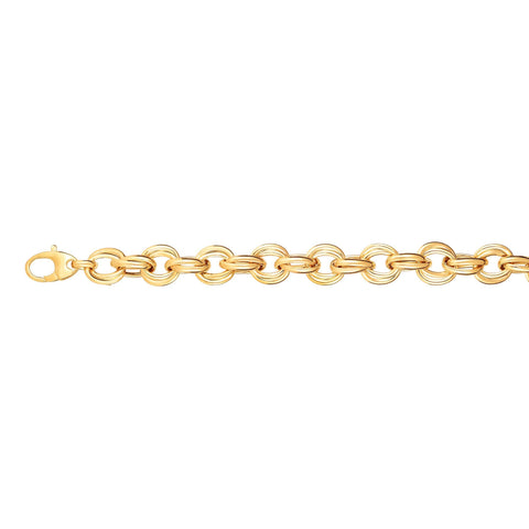 14kt 8 inches Yellow Gold 11.8mm Shiny Alternate Oval+Ro und Double Link Fancy Bracelet with Lobster Clasp