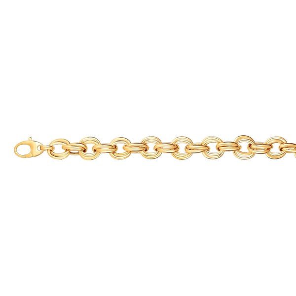 14kt 8 inches Yellow Gold 11.8mm Shiny Alternate Oval+Ro und Double Link Fancy Bracelet with Lobster Clasp