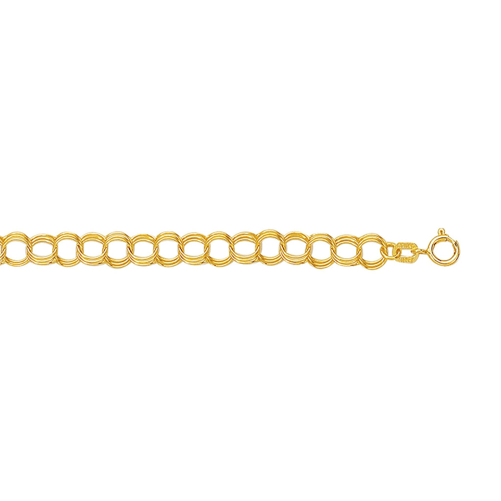 14kt 7 inches Yellow Gold Diamond Cut TRIPLE Link Charm Bracelet with Spring Ring Clasp