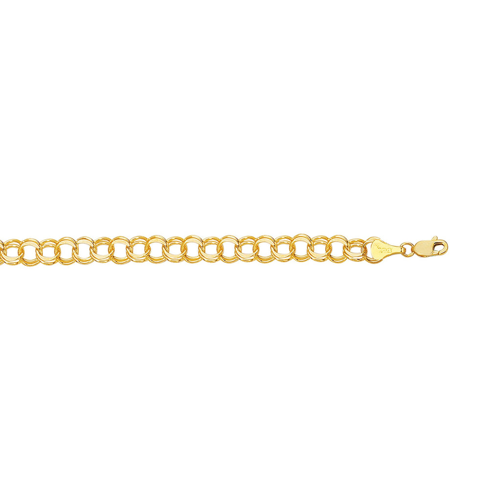 14kt 7 inches Yellow Gold Diamond Cut Double Link Charm Bracelet with Lobster Clasp