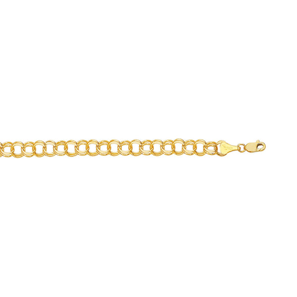 14kt 7 inches Yellow Gold Diamond Cut Double Link Charm Bracelet with Lobster Clasp