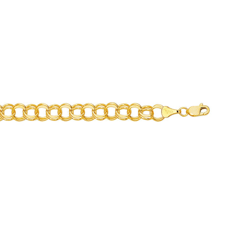 14kt 7 inches Yellow Gold Diamond Cut Double Link Charm Bracelet with Lobster Clasp