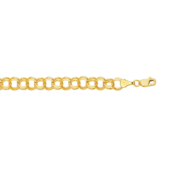 14kt 7 inches Yellow Gold Diamond Cut Double Link Charm Bracelet with Lobster Clasp