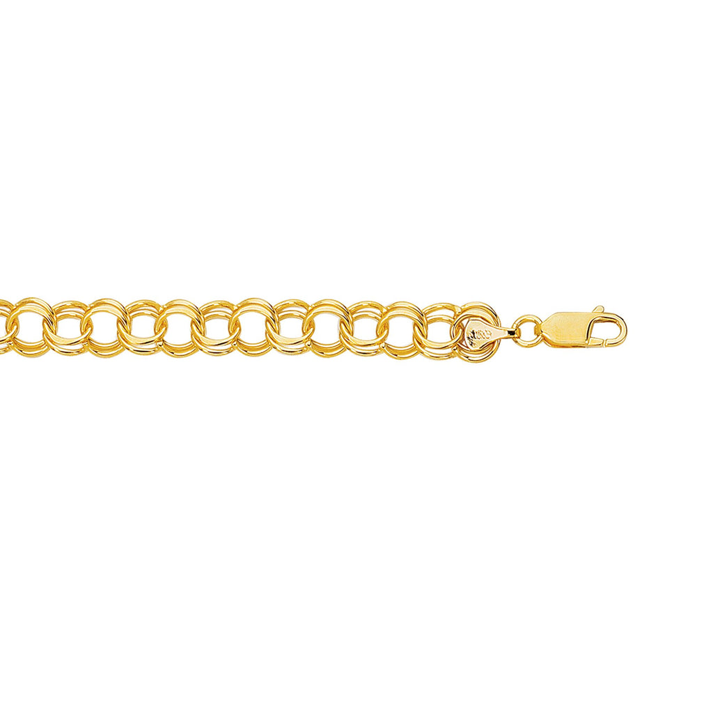14kt 7 inches Yellow Gold Diamond Cut Double Link Charm Bracelet with Lobster Clasp