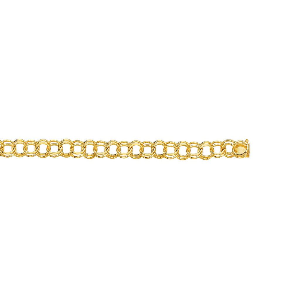14kt 7 inches Yellow Gold Diamond Cut Double Link Charm Bracelet with Lobster Clasp