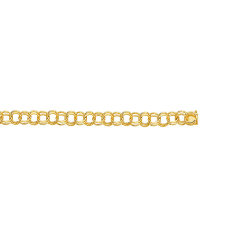 14kt 7 inches Yellow Gold Diamond Cut Double Link Charm Bracelet with Lobster Clasp