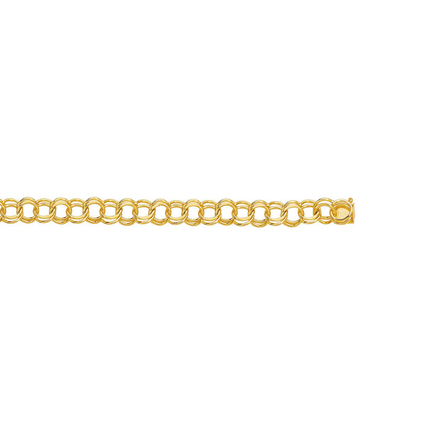 14kt 7 inches Yellow Gold Diamond Cut Double Link Charm Bracelet with Lobster Clasp