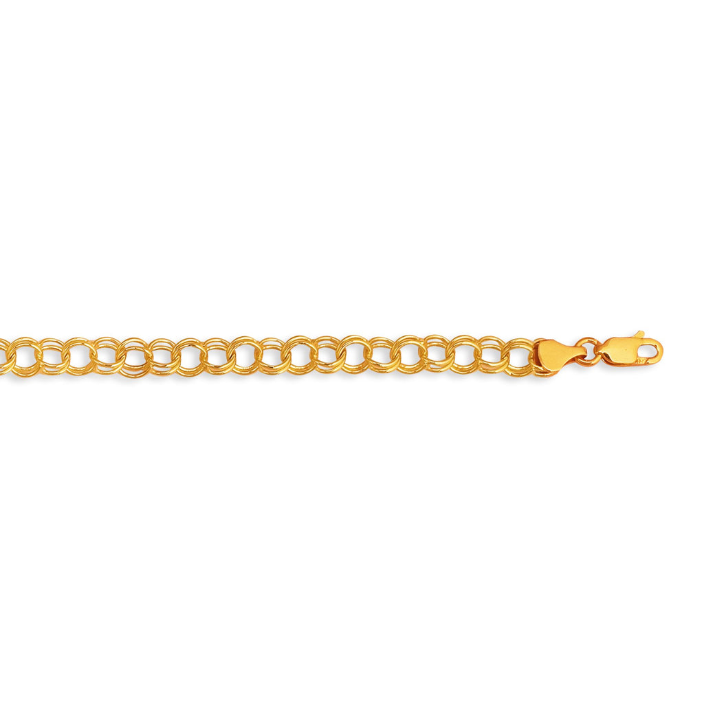 14kt 7.25 inches Yellow Gold Diamond Cut Lite Charm Bracelet with Lobster Clasp