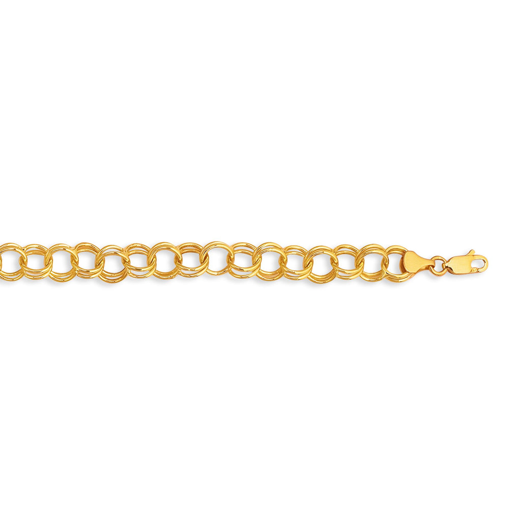 14kt 7.25 inches Yellow Gold Diamond Cut Lite Charm Bracelet with Lobster Clasp