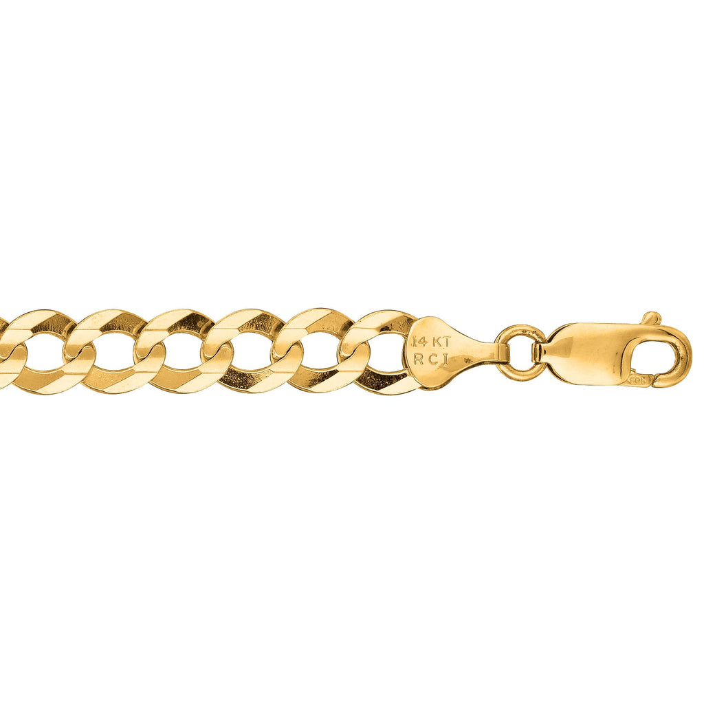 14kt 8.50 inches Yellow Gold 7.0mm Diamond Cut Comfort Curb Chain with Lobster Clasp
