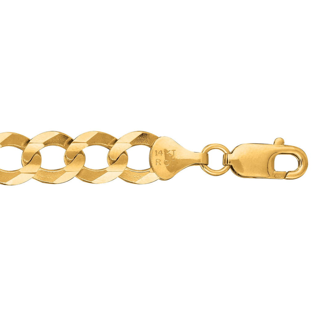 14kt 8.50 inches Yellow Gold 10.0mm Diamond Cut Comfort Curb Chain with Lobster Clasp