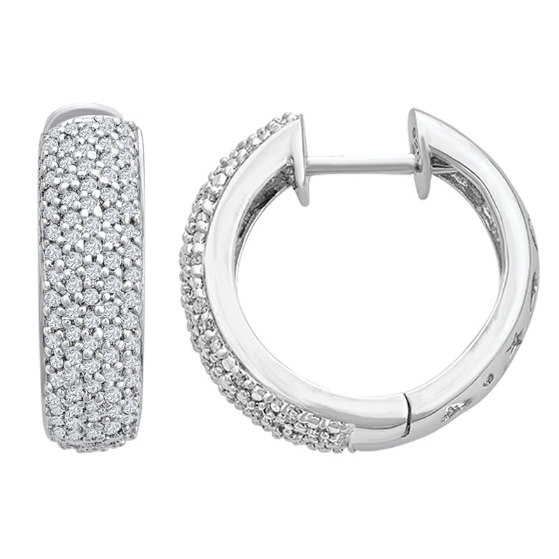 Sterling Silver Hoop Earrings with Diamonds