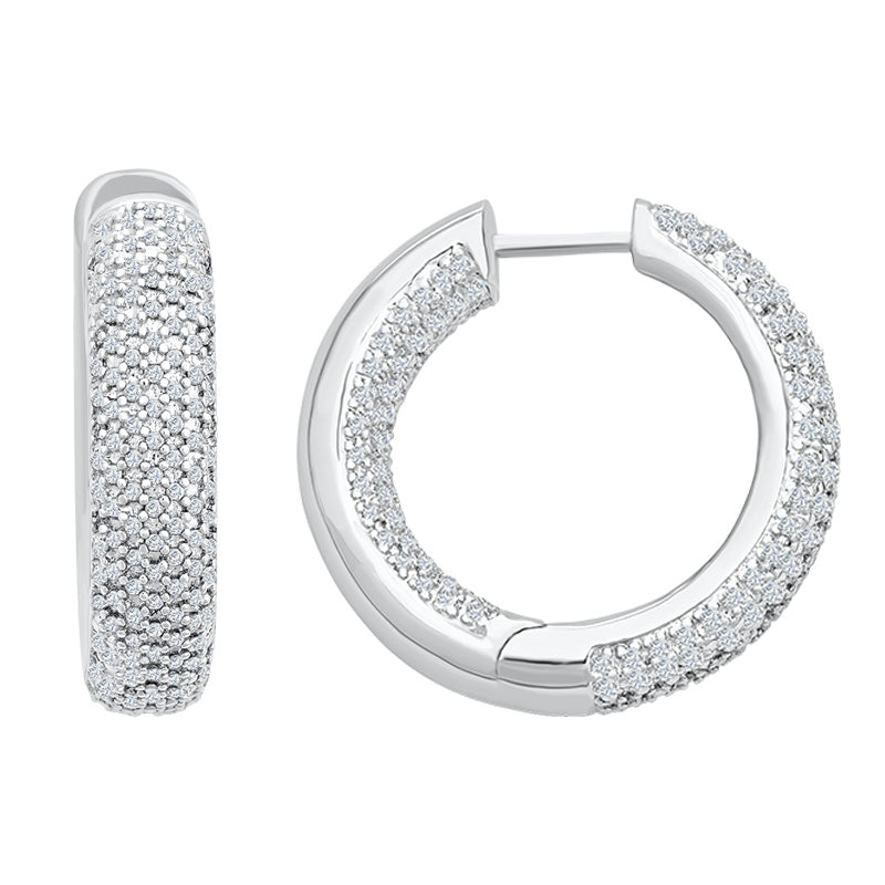 Sterling Silver 'In/Out' Hoop Earrings with Diamonds