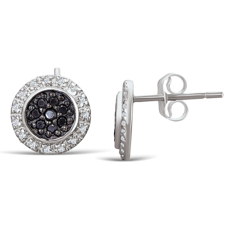 Sterling Silver Earrings with Black and White Diamonds