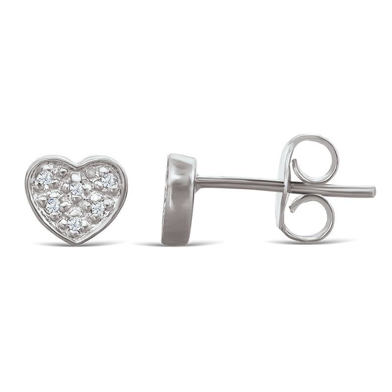 Sterling Silver Heart Earrings with Diamonds
