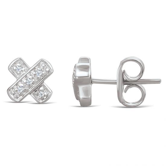 Sterling Silver 'X' Stud Earrings with Diamonds