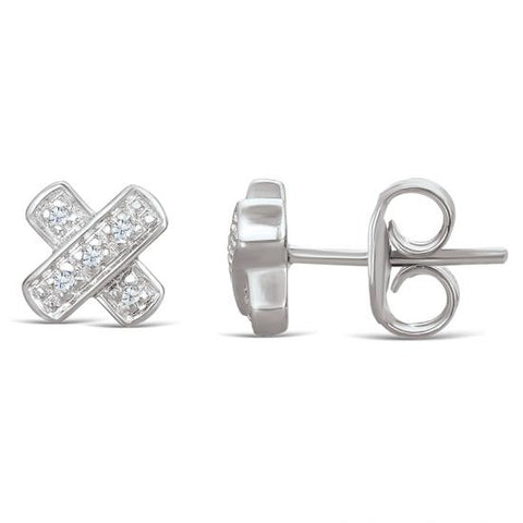 Sterling Silver 'X' Stud Earrings with Diamonds (CALL FOR PRICING AND AVAILABILITY)