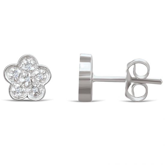 Sterling Silver Flower Earrings with Diamonds