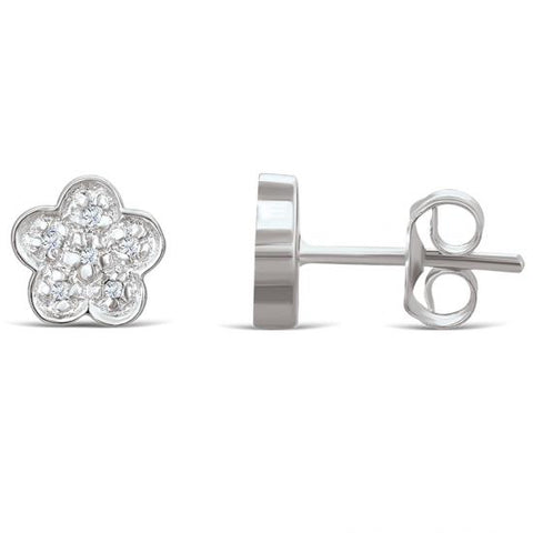 Sterling Silver Flower Earrings with Diamonds (CALL FOR PRICING AND AVAILABILITY)
