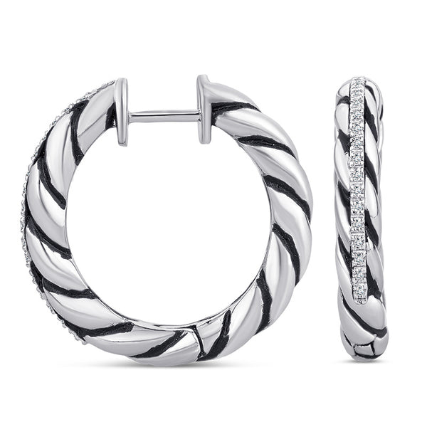 Sterling Silver Hoop Earrings with Diamonds (CALL FOR PRICING AND AVAILABILITY)