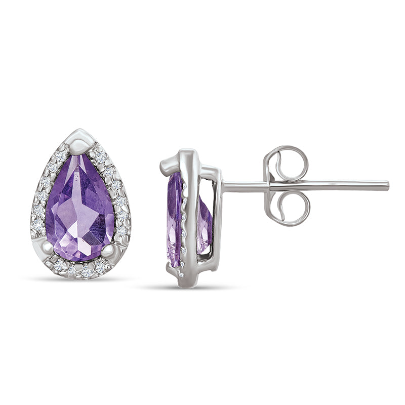 Sterling Silver Earrings with Amethyst and Diamonds