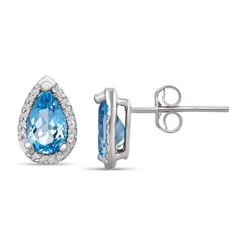 Sterling Silver Earrings with Blue Topaz and Diamonds