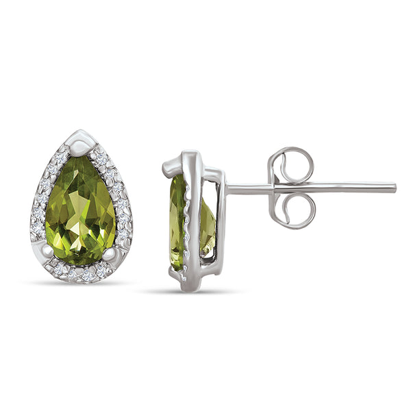 Sterling Silver Earrings with Peridot and Diamond