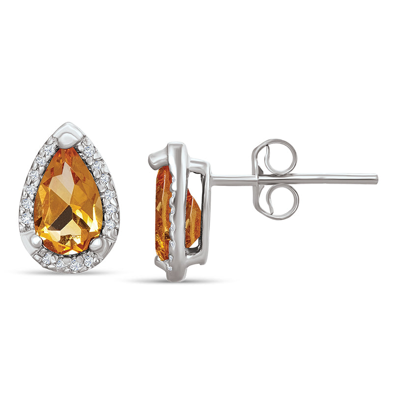 Sterling Silver Earrings with Citrine and Diamond