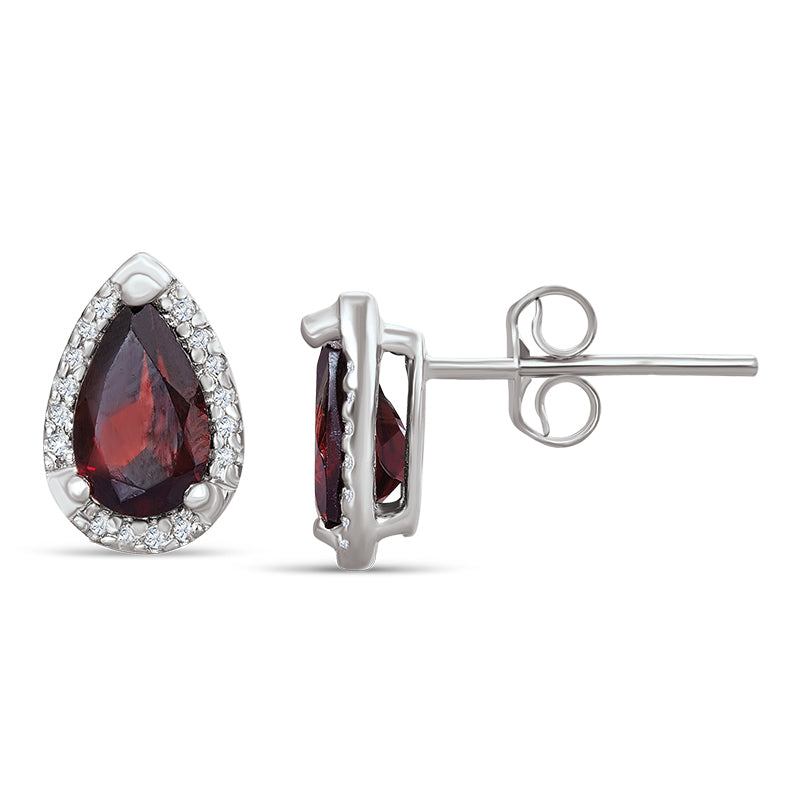 Sterling Silver Earrings with Garnet and Diamond