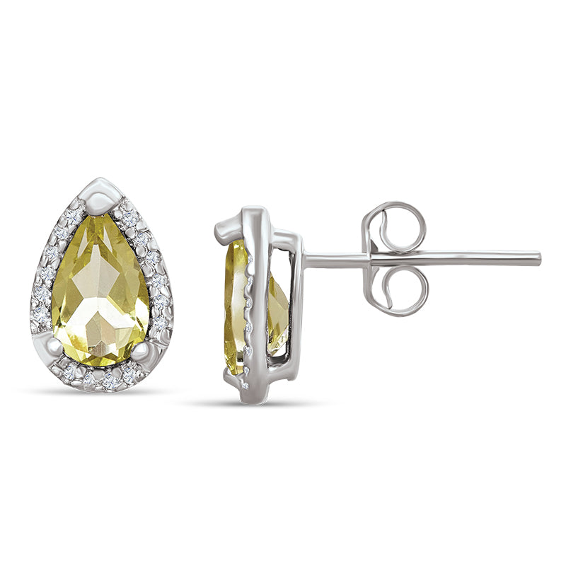 Sterling Silver Earrings with Lemon Quartz and Diamond