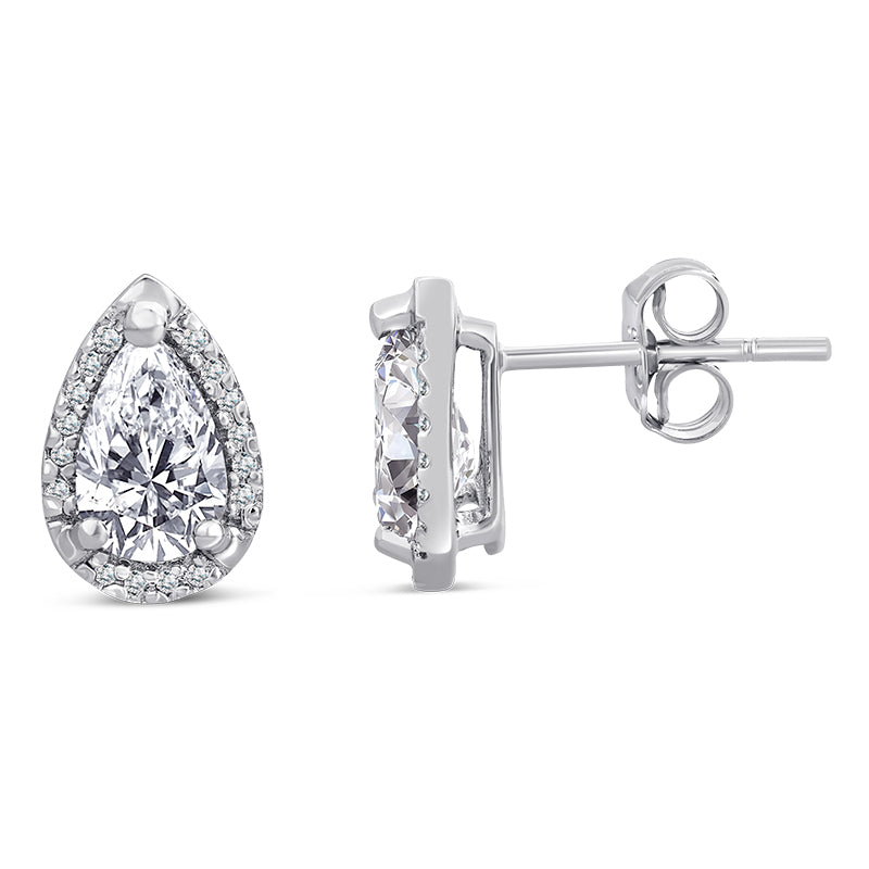 Sterling Silver Earrings with White Topaz and Diamond