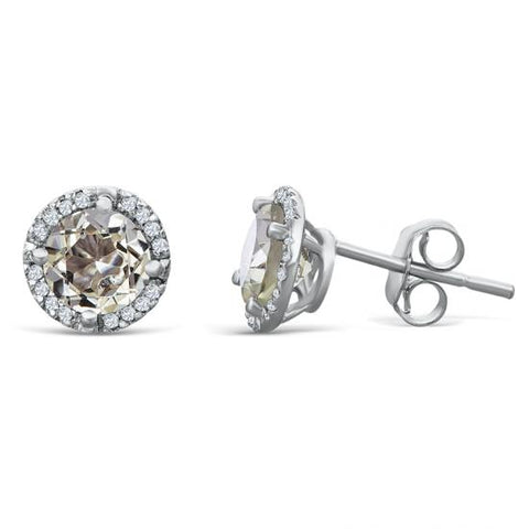 Sterling Silver Earrings with Green Amethyst and Diamond