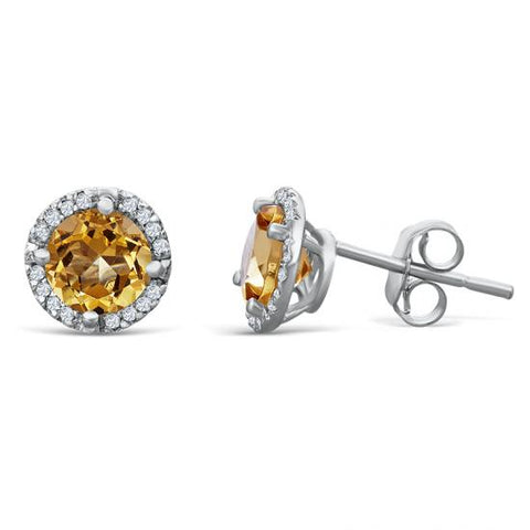 Sterling Silver Earrings with Citrine and Diamond