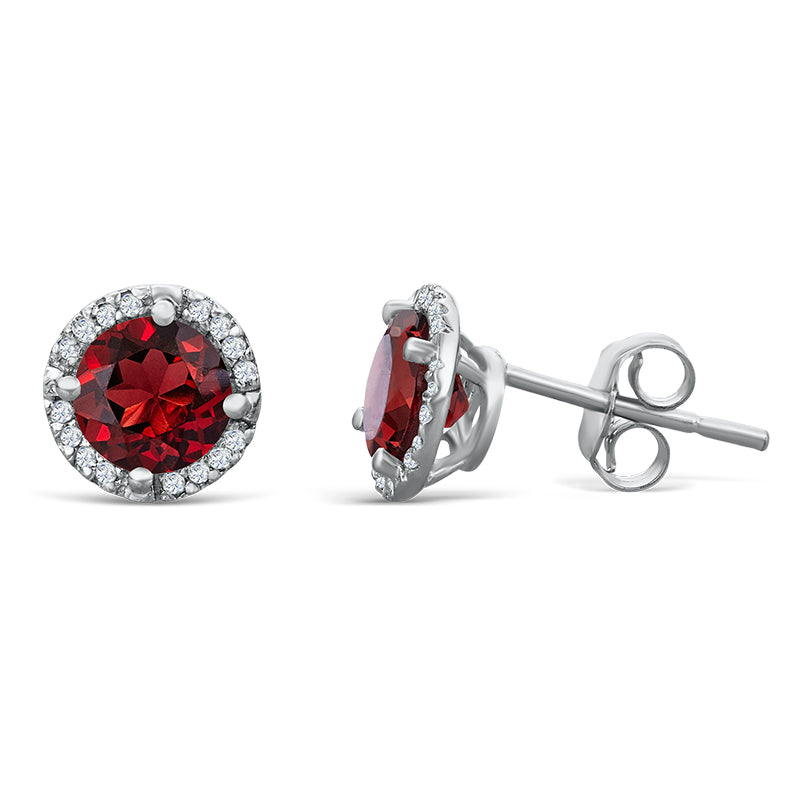 Sterling Silver Earrings with Garnet and Diamond