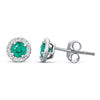 Sterling Silver Stud Earrings with Emerald and Diamond