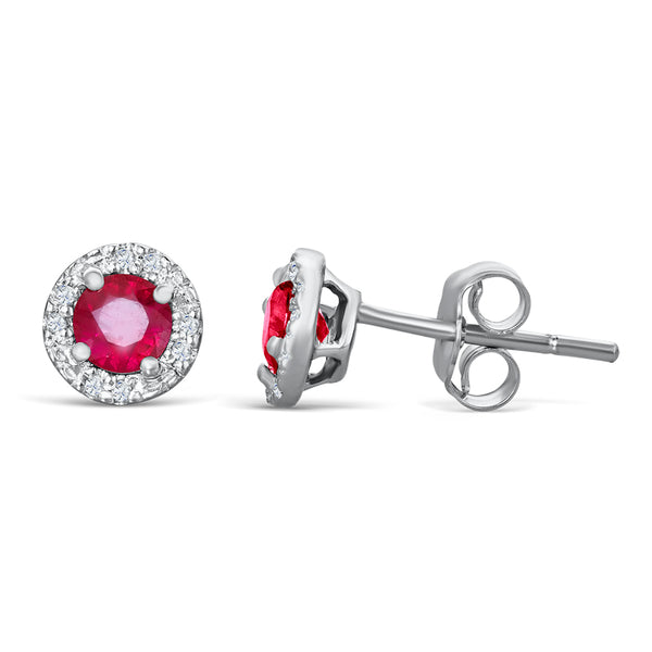 Sterling Silver Earrings with Ruby and Diamond