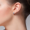 Sterling Silver Stud Earrings with Sapphire and Diamond