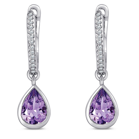 Sterling Silver Earrings with Amethyst and Diamond